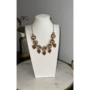 VINTAGE Lucite Heart Necklace Glitter Prystal Bakelite Era RARE EUC